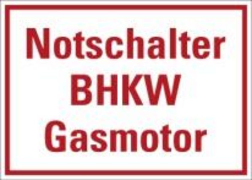 Panneau d'avertissement « Arrêt d'urgence cogénérateur / moteur gaz » BIOGASKONTOR
