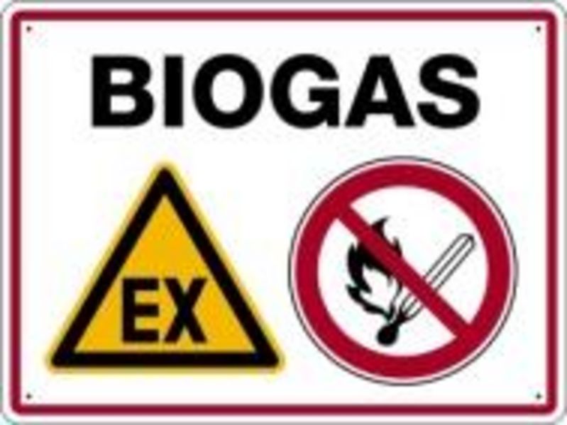 Panneau d'avertissement « Biogaz international, avec 2 symboles D-W021 + D-P002 » BIOGASKONTOR 300 mm x 400 mm
