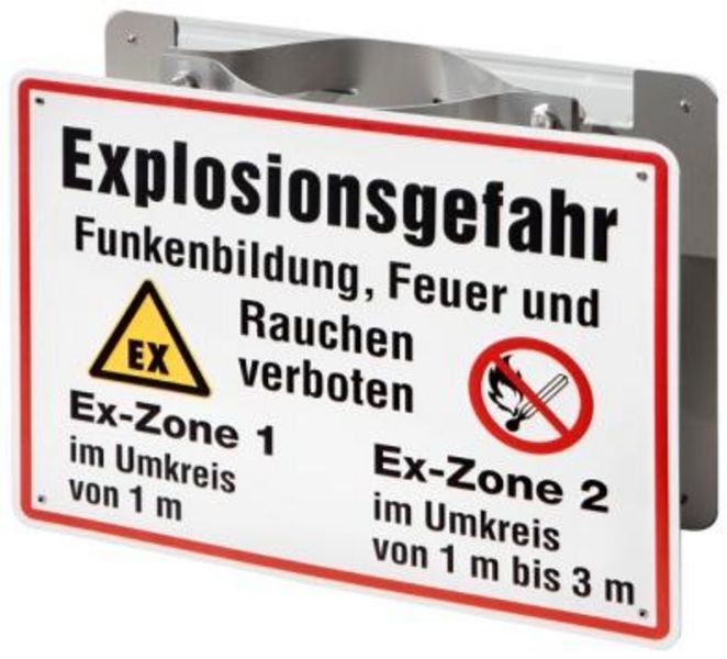 Panneaux d'avertissement Ex zone 1+2 doubles sur plaques inox BIOGASKONTOR DN 150