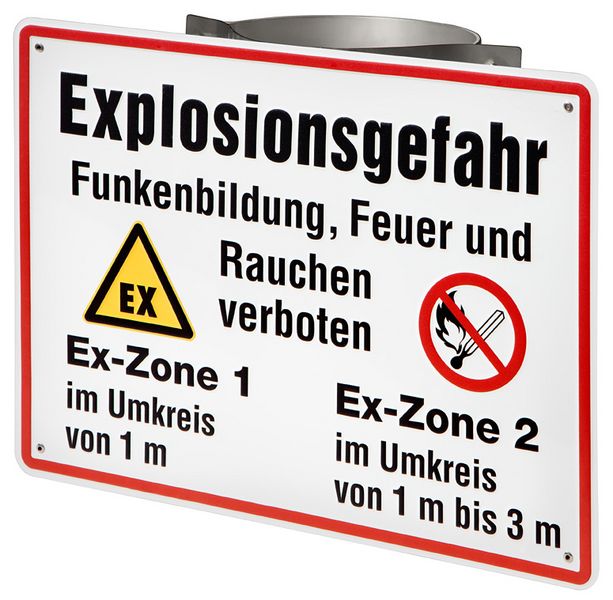 Panneaux d'avertissement Ex zone 1+2 simples sur plaques inox BIOGASKONTOR DN 150